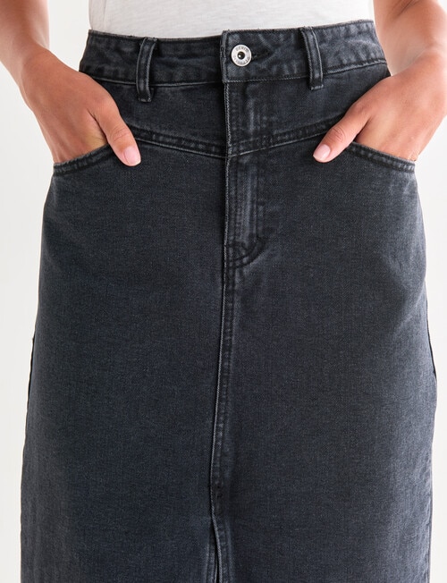 Denim Republic Yoke Front Midi Skirt, Washed Black product photo View 04 L
