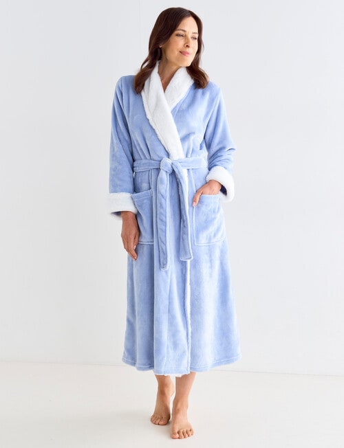 Ruby & Bloom Fleece Robe Faux Fur Collar, Blue, 10-26 product photo View 03 L