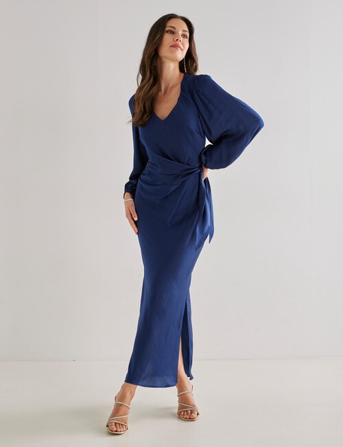 Harlow 3/4 Sleeve Wrap Dress, Royal Blue product photo View 03 L