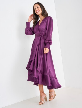 Harlow Long Sleeve Hi Low Mock Wrap Dress, Orchid product photo