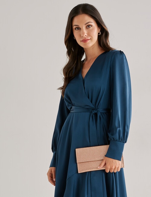 Harlow Long Sleeve High-Low Mock Wrap Dress, Emerald product photo View 03 L