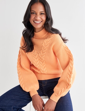 Zest Cable Knit Jumper, Apricot Crush product photo