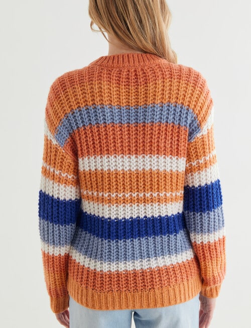 Zest Multi Stripe Knit Jumper, Orange & Blue product photo View 02 L