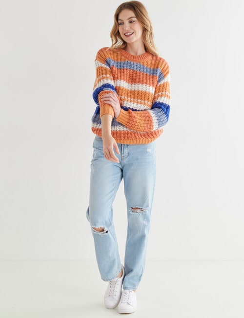 Zest Multi Stripe Knit Jumper, Orange & Blue product photo View 03 L