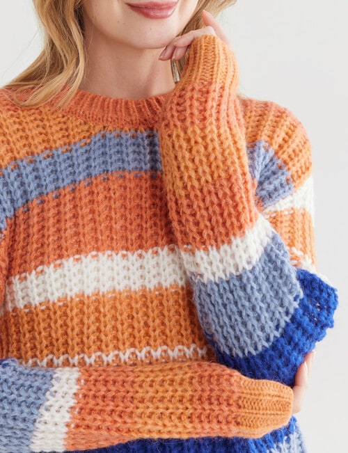 Zest Multi Stripe Knit Jumper, Orange & Blue product photo View 04 L