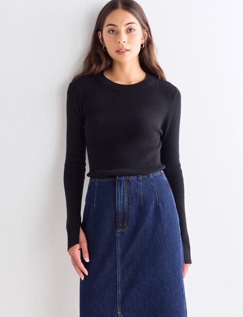 Mineral Amy Cotton Cashmere Rib Top, Black product photo View 05 L
