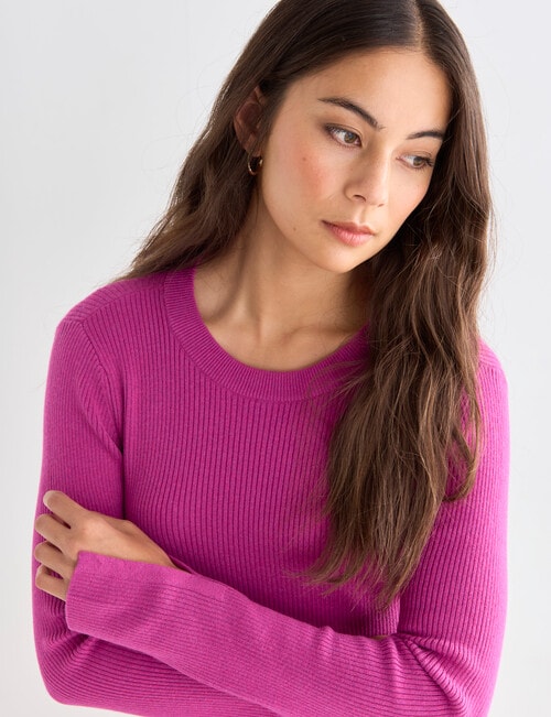 Mineral Amy Cotton Cashmere Rib Top, Magenta product photo View 04 L