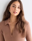 Mineral Ernie Polo Rib Knitwear Top, Camel product photo View 04 S