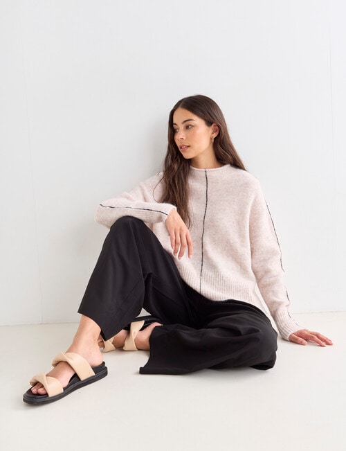 Mineral Contrast Stitch Sweater, Oatmeal & Black product photo View 03 L