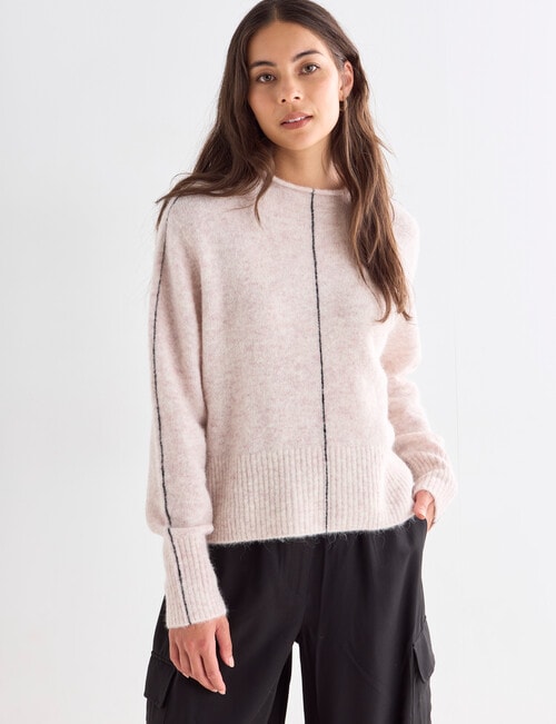 Mineral Contrast Stitch Sweater, Oatmeal & Black product photo View 05 L