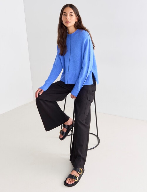 Mineral Contrast Stitch Sweater, Blue & Black product photo View 03 L