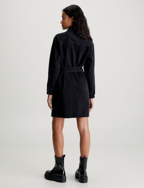 Calvin Klein Belted Utility Denim Shirt Dress, Black product photo View 02 L