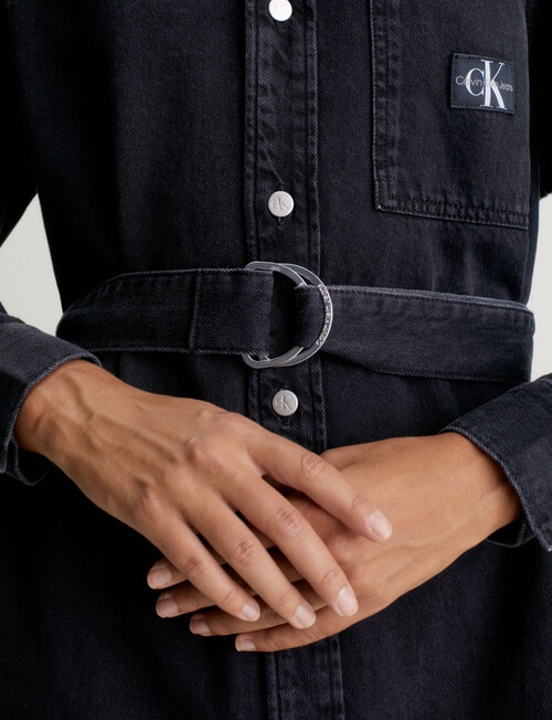 Calvin Klein Belted Utility Denim Shirt Dress, Black product photo View 04 L