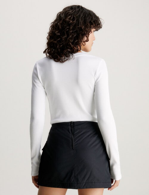 Calvin Klein Woven Lable V-Neck Long Sleeve Top, White product photo View 02 L