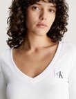 Calvin Klein Woven Lable V-Neck Long Sleeve Top, White product photo View 03 S