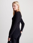 Calvin Klein Woven Lable V-Neck Long Sleeve Top, Black product photo View 02 S