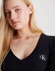 Calvin Klein Woven Lable V-Neck Long Sleeve Top, Black product photo View 03 S