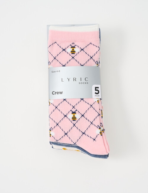 Lyric Cotton Rich Garden Crew Socks, 5- Pack, Pink, 4-11 product photo View 02 L