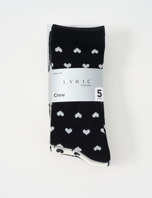 Lyric Cotton Rich Hearts Crew Socks, 5- Pack, 4-11 product photo View 02 L
