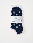 Lyric Cotton Rich Flower Anklet Socks, 3- Pack, Navy, 4-11 product photo View 02 S