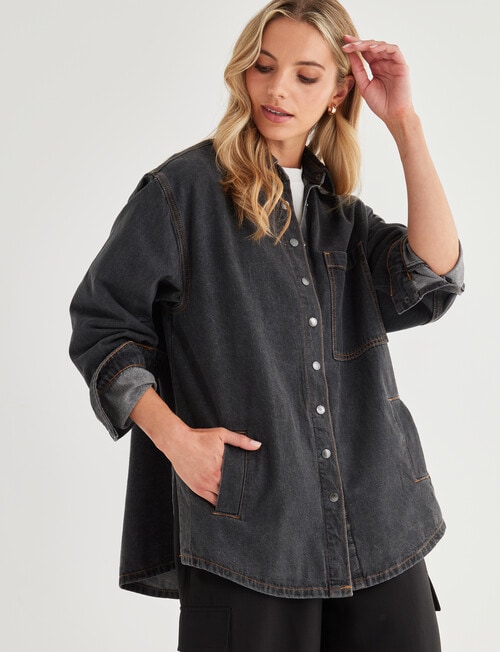 Mineral Emmett Denim Over Shirt, Washed black product photo View 07 L