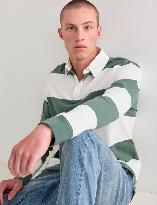 Tarnish Stripe Long Sleeve Rugby Tees, Khaki product photo