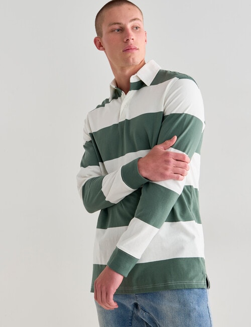 Tarnish Stripe Long Sleeve Rugby Tees, Khaki product photo View 03 L