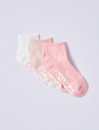 Bonds Logo Quarter Crew Sock, 3-Pack, Pink Peach Marscapone product photo