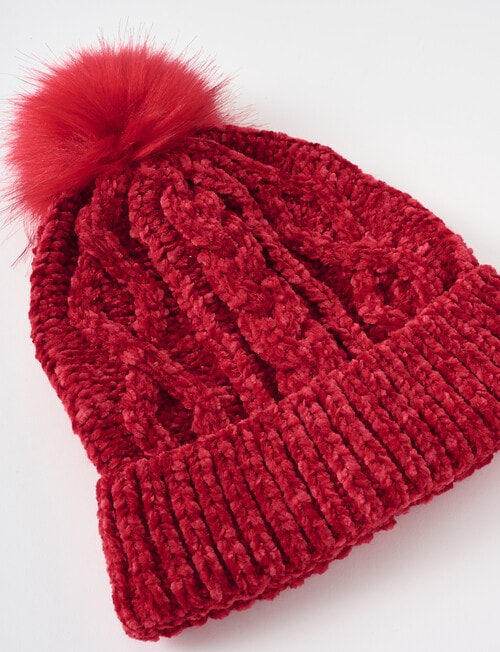 Boston + Bailey Chenille Pompom Beanie, Red product photo View 02 L