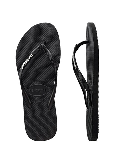 Havaianas Slim Logo Pop-Up Jandal, Black & White product photo View 02 L