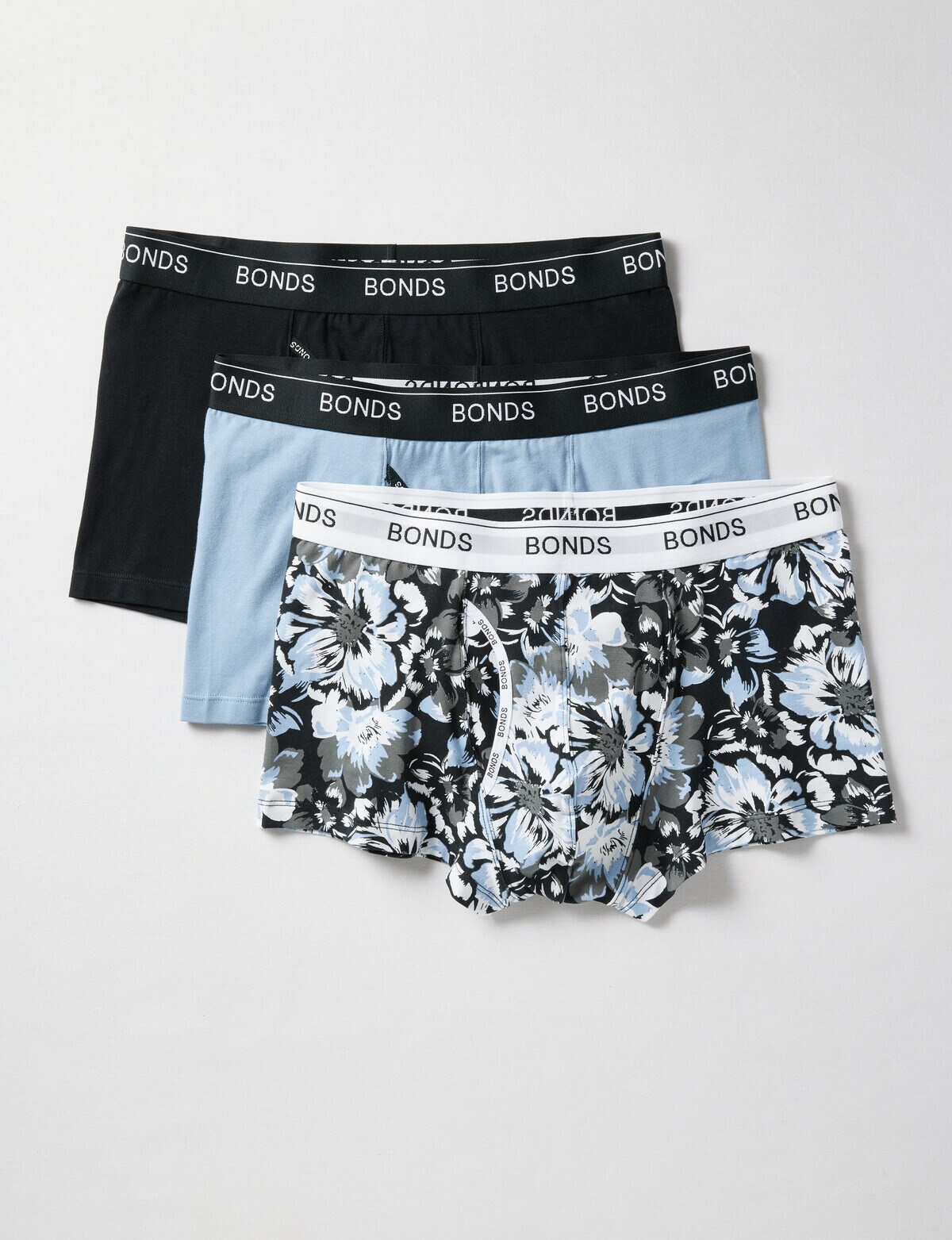 Bonds Guyfront Print Trunk, 3-Pack, Blue & Black Floral - Underwear