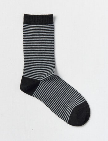 DS Socks Merino Cashmere Stripe Crew Socks, Black & Grey Marle, 5-11 product photo