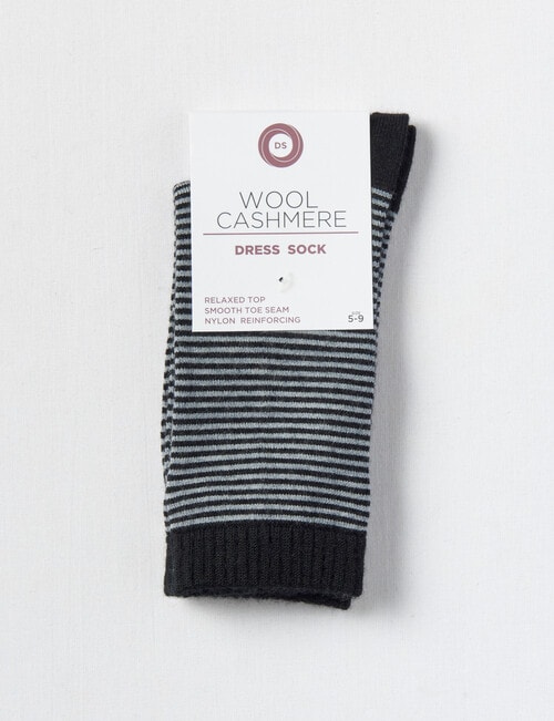 DS Socks Merino Cashmere Stripe Crew Socks, Black & Grey Marle, 5-11 product photo View 02 L