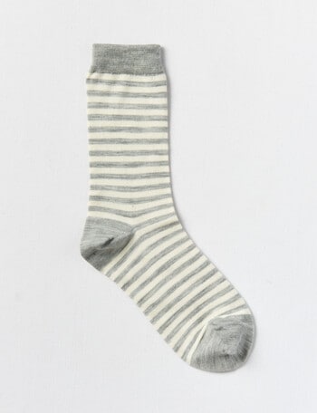 DS Socks Merino Stripes Crew Socks, Light Grey & Cream, 5-11 product photo