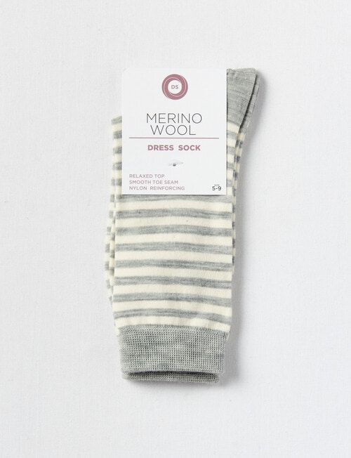 DS Socks Merino Stripes Crew Socks, Light Grey & Cream, 5-11 product photo View 02 L