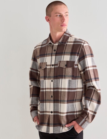 Tarnish Long Sleeve Check Shirt, Brown product photo