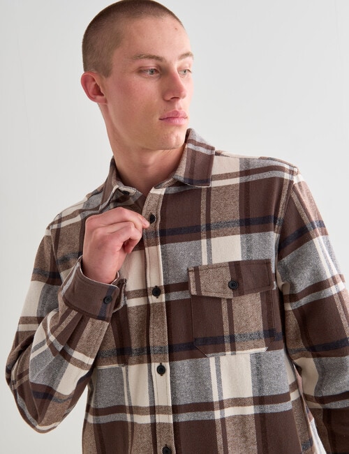 Tarnish Long Sleeve Check Shirt, Brown product photo View 04 L