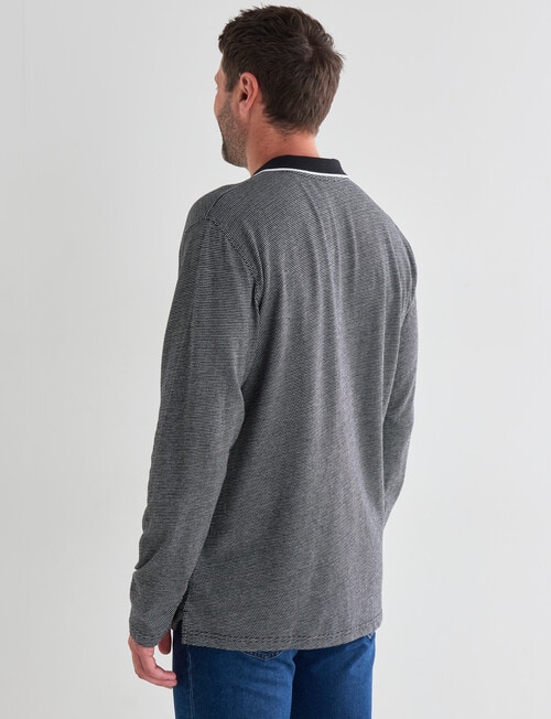 Chisel Jacquard Knit Long Sleeve Polo Shirt, Black & White product photo View 02 L