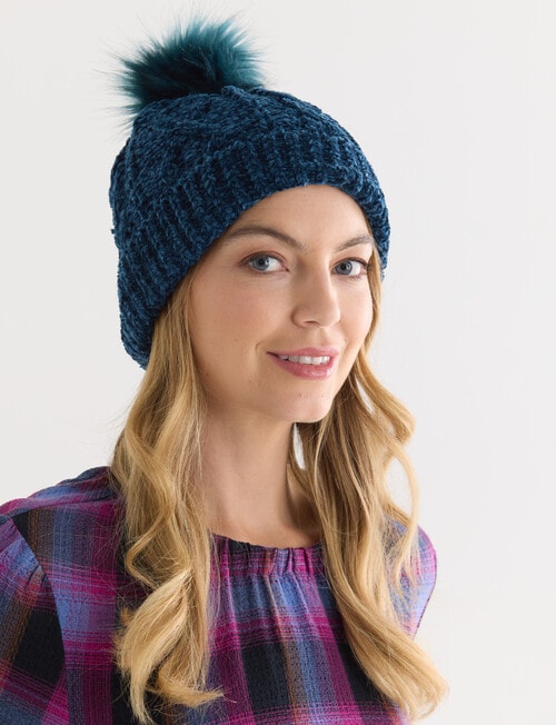 Boston + Bailey Chenille Pompom Beanie, Teal product photo View 03 L