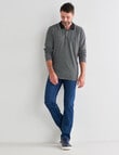 Chisel Jacquard Knit Long Sleeve Polo Shirt, Black & White product photo View 03 S
