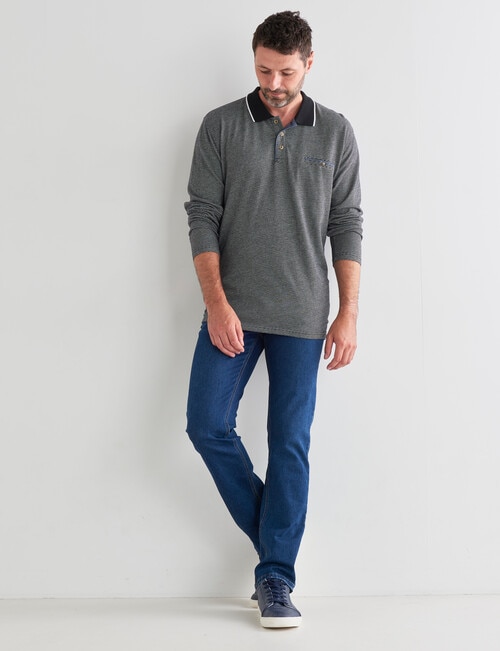 Chisel Jacquard Knit Long Sleeve Polo Shirt, Black & White product photo View 03 L
