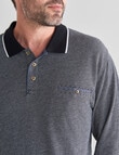 Chisel Jacquard Knit Long Sleeve Polo Shirt, Black & White product photo View 04 S