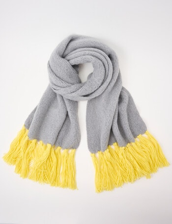 Whistle Accessories Contrast Blanket Scarf, Grey & Yellow product photo