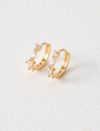 Earsense Small Huggie Hoops with CZ Baguettes, Imitation Gold product photo