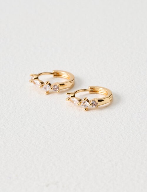 Earsense Small Huggie Hoops with CZ Baguettes, Imitation Gold product photo View 03 L