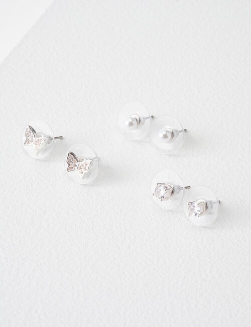 Earsense Pearl, CZ & Butterfly Trio, Imitation Silver product photo View 02 L