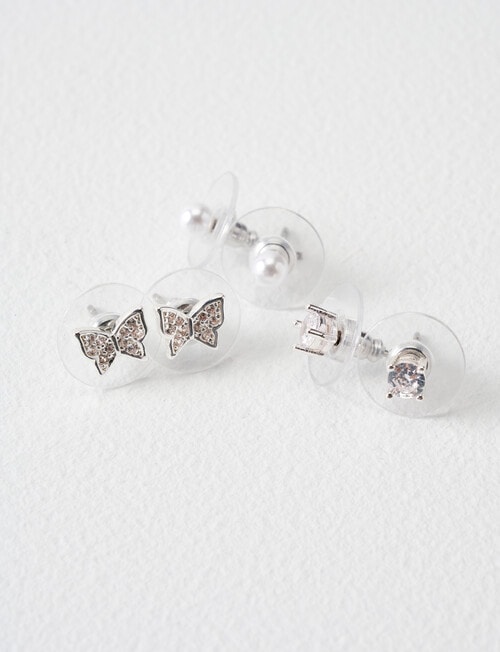 Earsense Pearl, CZ & Butterfly Trio, Imitation Silver product photo View 03 L