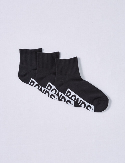 Bonds Logo Quarter Crew Sock, 3-Pack, Black product photo