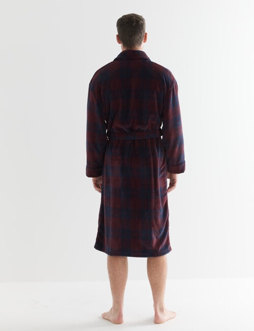 Chisel Check Fleece Robe, Navy & Burgundy product photo View 02 L