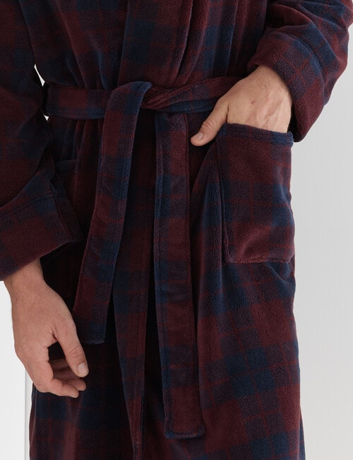 Chisel Check Fleece Robe, Navy & Burgundy product photo View 03 L